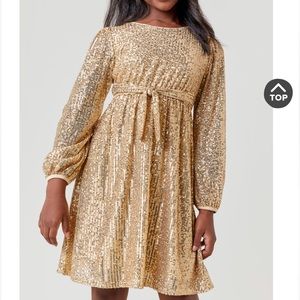 NWT Gold fanki Balloon Sleeve Sequin Dress for Girls Size 10
